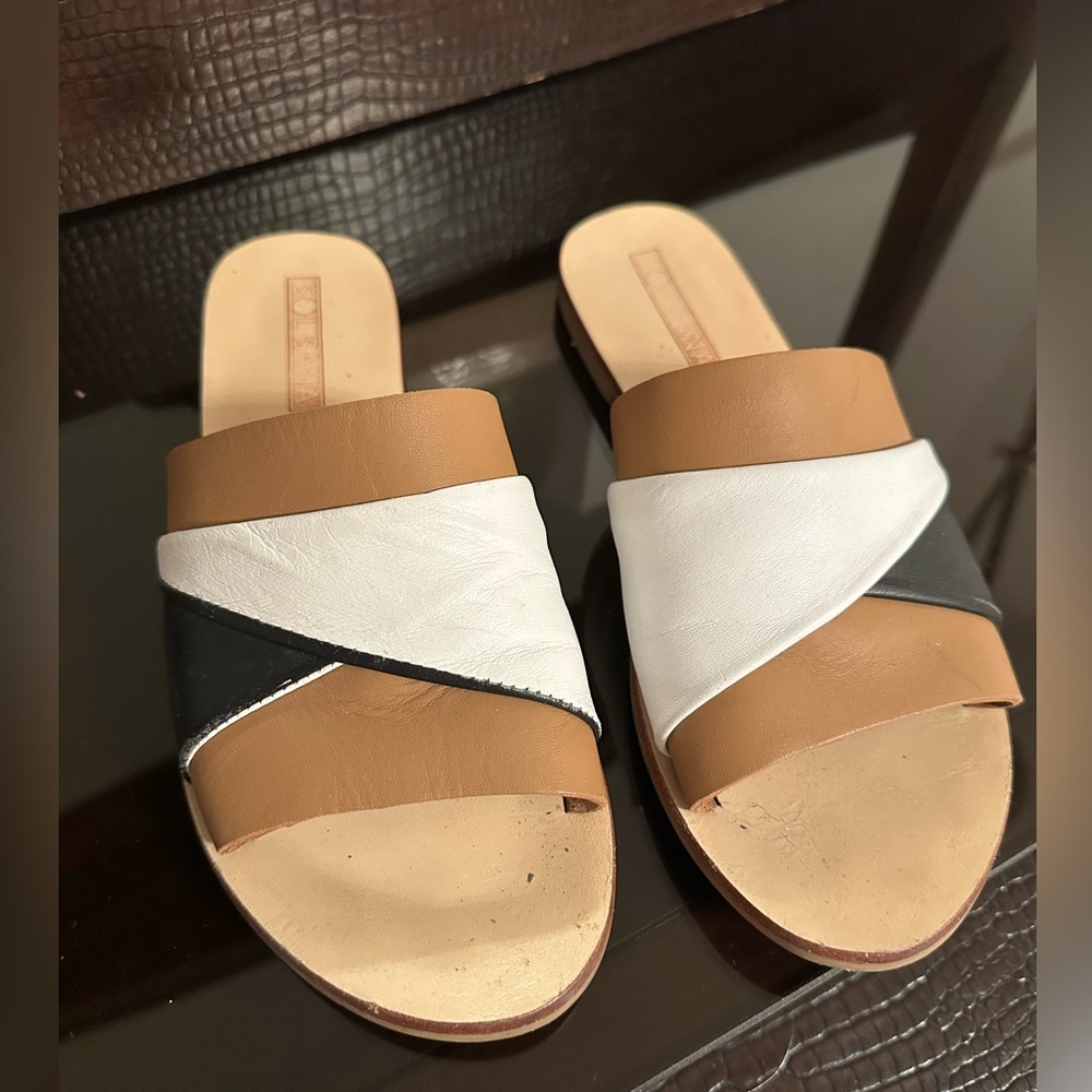 Sol Sana Tan, White, and Black Sandals size 37